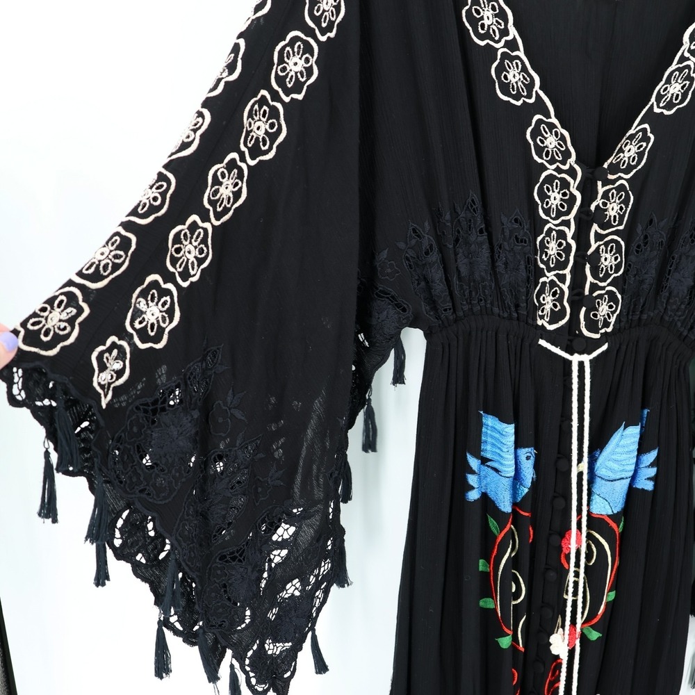 Free People Fillyboo Embroidered Dress Maxi Boho Festival Kimono XS 100% Rayon - Picture 8 of 16